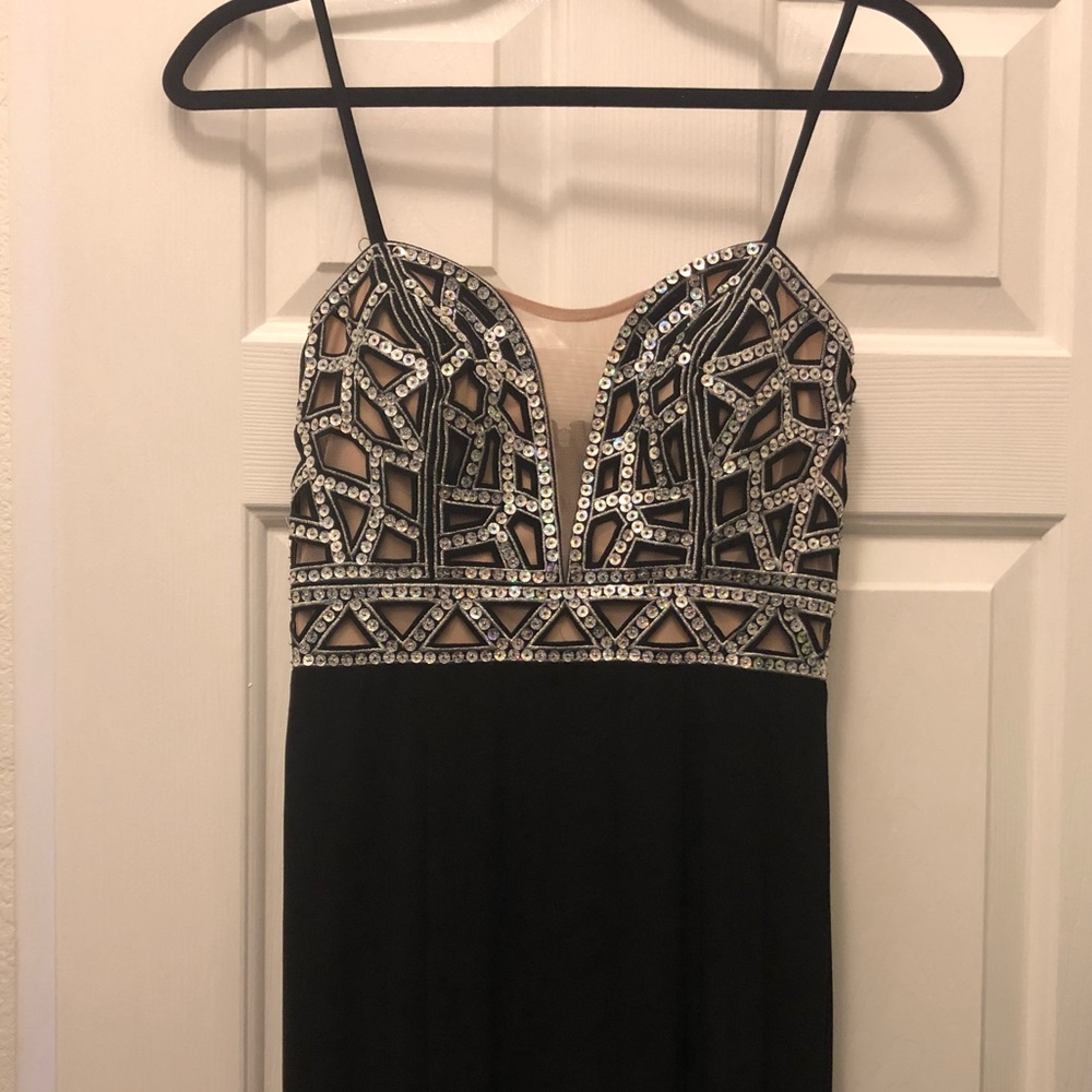 Black Sequined Bodice Dress